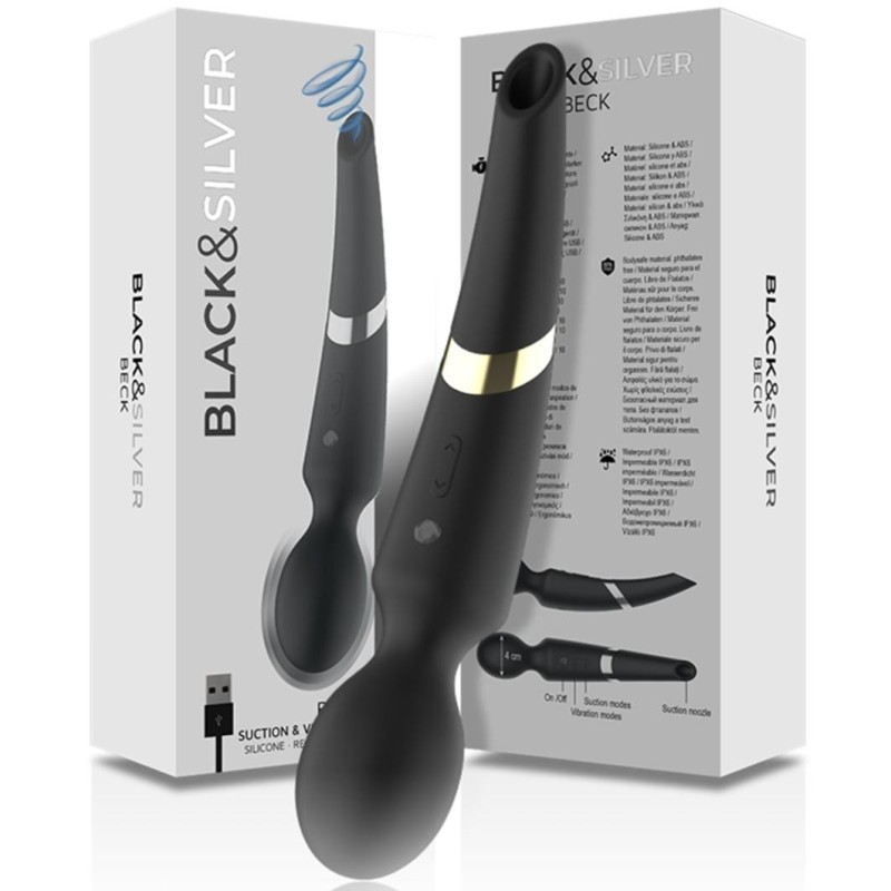 Massaggiatore vibrante e succhiaclitoride Black & Silver Massaggiatore vibrante e succhiaclitoride Black & Silver
