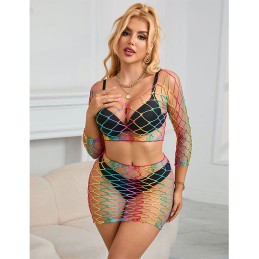 La Boutique del Piacere|Completo a rete arcobaleno a maniche lunghe, 2 pezzi, taglia unica20,00 €Completini intimi sexy