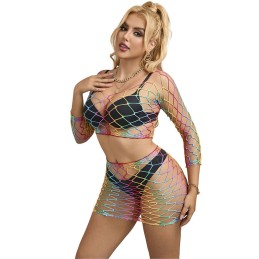 La Boutique del Piacere|Completo a rete arcobaleno a maniche lunghe, 2 pezzi, taglia unica20,00 €Completini intimi sexy