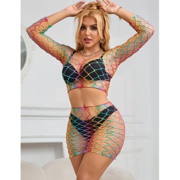 La Boutique del Piacere|Completo a rete arcobaleno a maniche lunghe, 2 pezzi, taglia unica20,00 €Completini intimi sexy