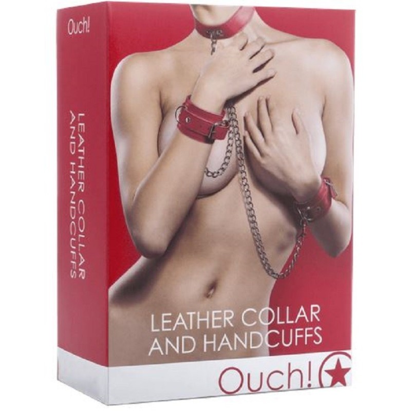 La Boutique del Piacere|Leather Collar and Handcuffs rosso43,44 €Manette e polsini per bondage